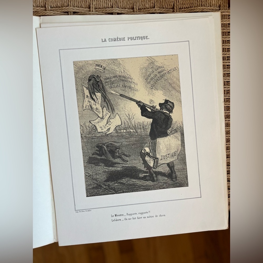 Antique 19th-Century Belgian Political Satire Lithograph “La Comédie Politique”